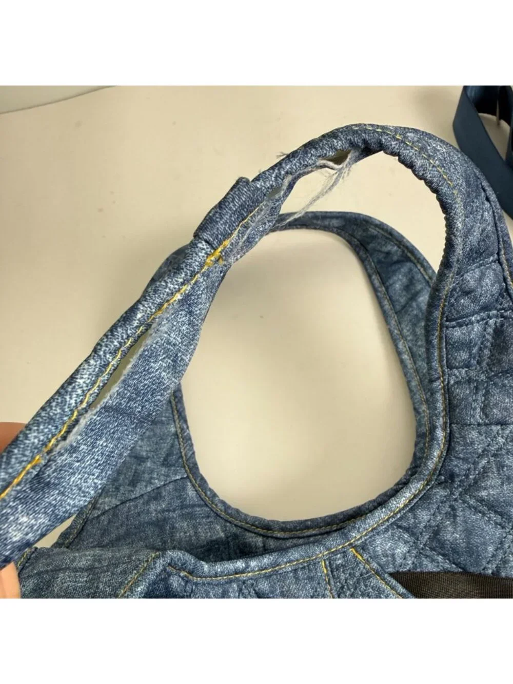 IHKWIP Quilted Everyday Shopper Tote Crossbody Strap Nylon Denim Blue Travel